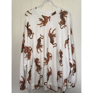 12PM Tiger Oversized Sweatshirt White Orange M/L New